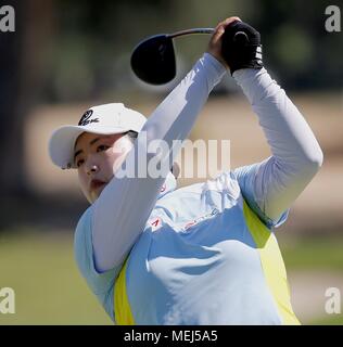 Shanshan Feng, of China, tees off on the seventh hole during the final ...