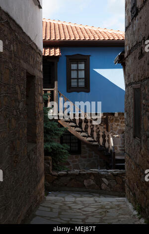 Arnea small town, wood and stone architectural detail, Greece architecture Stock Photo