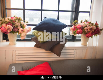 Colorful decorative  pillows in modern interior Stock Photo