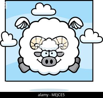 A cartoon illustration of a ram flying in the sky. Stock Vector
