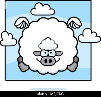 A cartoon illustration of a sheep flying in the sky. Stock Vector