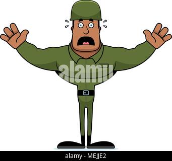 A cartoon soldier looking scared. Stock Vector