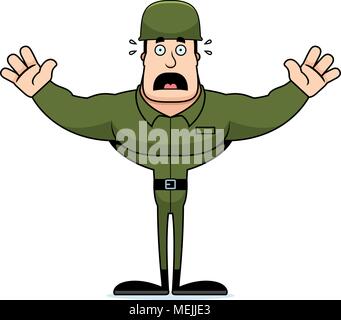 A cartoon soldier looking scared. Stock Vector