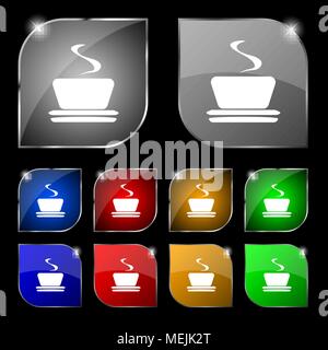 coffee, tea icon sign. Set of ten colorful buttons with glare. Vector illustration Stock Vector