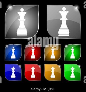 Chess Queen icon sign. Set of ten colorful buttons with glare. Vector illustration Stock Vector