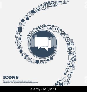 Speech bubbles icon in the center. Around the many beautiful symbols twisted in a spiral. You can use each separately for your design. Vector illustra Stock Vector