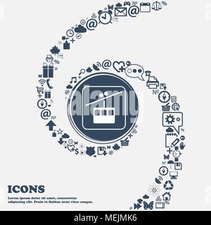 cable car line icon in the center. Around the many beautiful symbols twisted in a spiral. You can use each separately for your design. Vector illustra Stock Vector