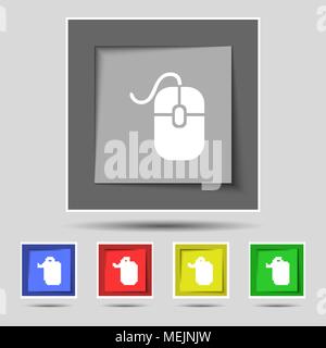 Computer mouse icon sign on original five colored buttons. Vector illustration Stock Vector