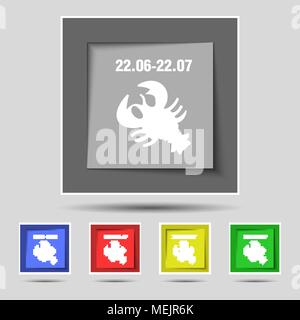 zodiac Cancer icon sign on original five colored buttons. Vector illustration Stock Vector