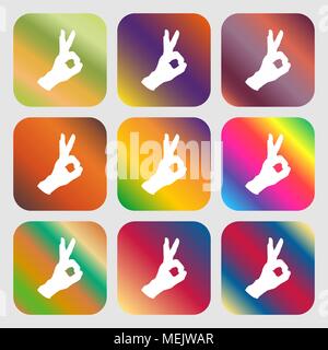 Gesture ok sign icon . Nine buttons with bright gradients for beautiful design. Vector illustration Stock Vector