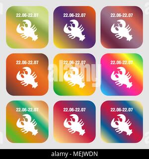 zodiac Cancer sign icon . Nine buttons with bright gradients for beautiful design. Vector illustration Stock Vector