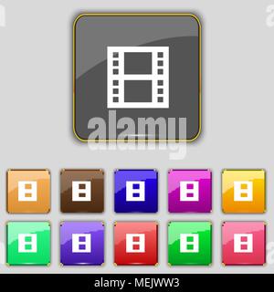 film icon sign. Set with eleven colored buttons for your site. Vector illustration Stock Vector