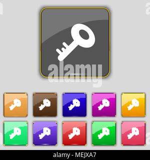 Key icon sign. Set with eleven colored buttons for your site. Vector illustration Stock Vector