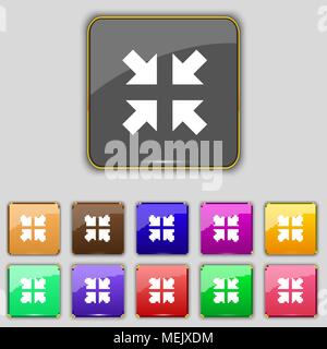 Exit full screen icon sign. Set with eleven colored buttons for your site. Vector illustration Stock Vector