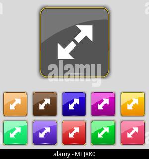 Full screen icon sign. Set with eleven colored buttons for your site. Vector illustration Stock Vector