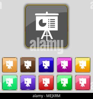 presentation board icon sign. Set with eleven colored buttons for your site. Vector illustration Stock Vector