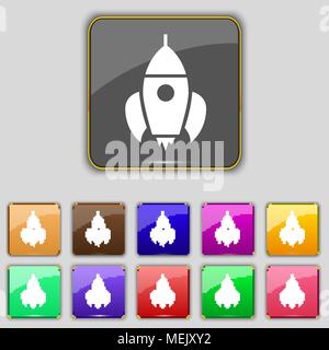 Rocket icon sign. Set with eleven colored buttons for your site. Vector illustration Stock Vector