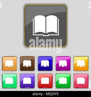 Book icon sign. Set with eleven colored buttons for your site. Vector illustration Stock Vector