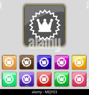 ?rown icon sign. Set with eleven colored buttons for your site. Vector illustration Stock Vector