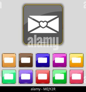 love letter icon sign. Set with eleven colored buttons for your site. Vector illustration Stock Vector