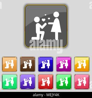 An offer of marriage icon sign. Set with eleven colored buttons for your site. Vector illustration Stock Vector