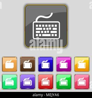 Keyboard icon sign. Set with eleven colored buttons for your site. Vector illustration Stock Vector