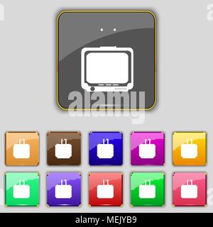 TV icon sign. Set with eleven colored buttons for your site. Vector illustration Stock Vector