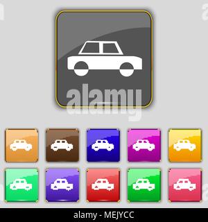 Car icon sign. Set with eleven colored buttons for your site. Vector illustration Stock Vector