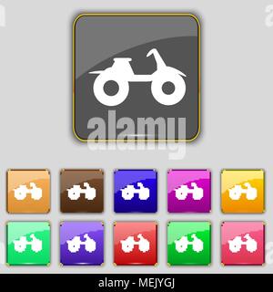 ATV icon sign. Set with eleven colored buttons for your site. Vector illustration Stock Vector