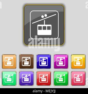 cable car line icon sign. Set with eleven colored buttons for your site. Vector illustration Stock Vector