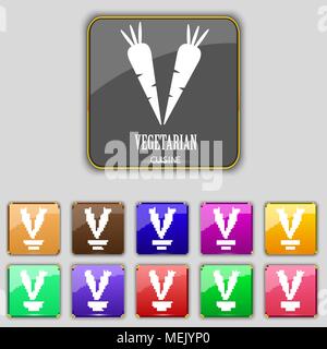 vegetarian cuisine icon sign. Set with eleven colored buttons for your site. Vector illustration Stock Vector