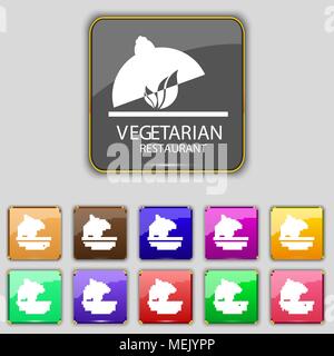 vegetarian restaurant icon sign. Set with eleven colored buttons for your site. Vector illustration Stock Vector
