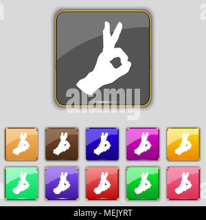 Gesture ok icon sign. Set with eleven colored buttons for your site. Vector illustration Stock Vector