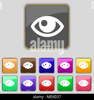 Eye icon sign. Set with eleven colored buttons for your site. Vector illustration Stock Vector