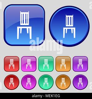 chair icon sign. A set of twelve vintage buttons for your design. Vector illustration Stock Vector