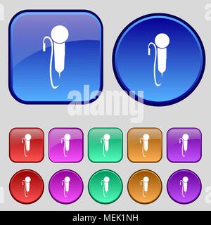 microphone icon sign. A set of twelve vintage buttons for your design. Vector illustration Stock Vector
