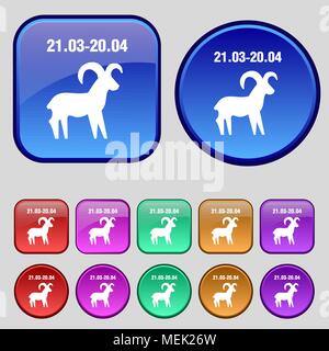 Decorative Zodiac Aries icon sign. A set of twelve vintage buttons for your design. Vector illustration Stock Vector