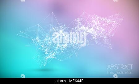 Abstract vector line cloud geometrical construction connected lines background. Minimalistic geometric structure. Graphic plexus wallpaper. Science Stock Vector
