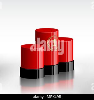 Red winners podium golden laurel wreath and number one 1. Isolated on white background with reflection Stock Vector