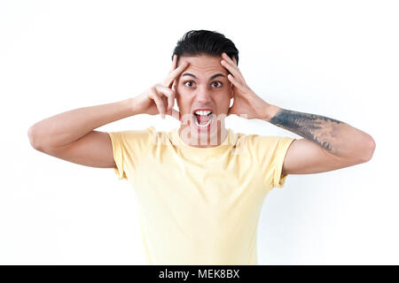 Portrait of stressed man shout and scream Stock Photo