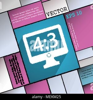 Aspect ratio 4 3 widescreen tv  icon symbol Flat modern web design with long shadow and space for your text. Vector illustration Stock Vector