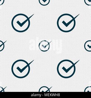 Check mark sign icon. Checkbox button. Seamless abstract background with geometric shapes. Vector illustration Stock Vector