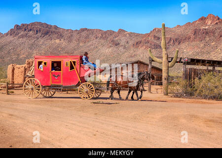 The Stagecoach arrives at the High Chaparral ranchl at the Old Tucson Film Studios amusement park in Arizona Stock Photo