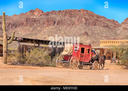 The Stagecoach arrives at the High Chaparral ranchl at the Old Tucson Film Studios amusement park in Arizona Stock Photo