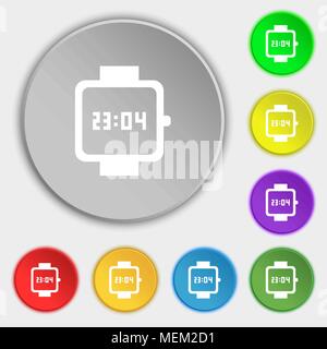wristwatch icon sign. Symbol on eight flat buttons. Vector illustration Stock Vector