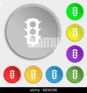 Traffic light signal icon sign. Symbol on eight flat buttons. Vector illustration Stock Vector