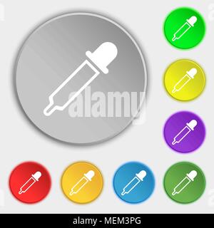 Pipette icon sign. Symbol on eight flat buttons. Vector illustration Stock Vector
