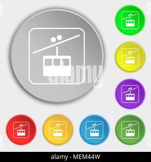 cable car line icon sign. Symbol on eight flat buttons. Vector illustration Stock Vector