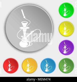 Hookah icon sign. Symbol on eight flat buttons. Vector illustration Stock Vector