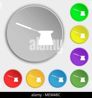 Coffee turk icon sign. Symbol on eight flat buttons. Vector illustration Stock Vector